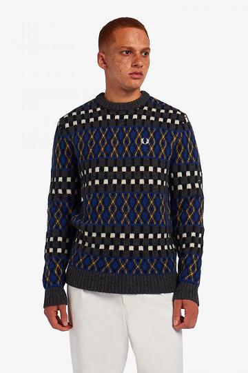 Fred Perry Fair Isle British Villa Jumper Miesten Neuleet Kuninkaallinen Sininen | FI 1750ILHS